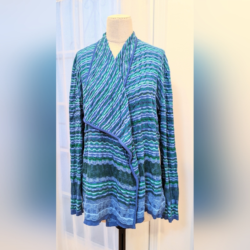 Michael Kors XL cardigan flowy blue green textured soft knit sweater cotton mix